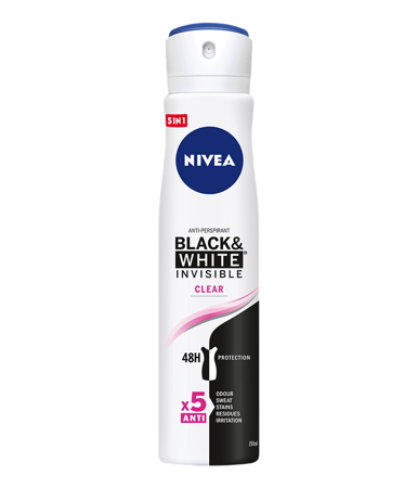 NIVEA Women dezodorant spray Black & White Invisible Clear 5w1 150ml