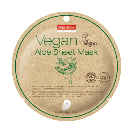 PUREDERM Vegan maska do twarzy w płacie Aloe Sheet Mask 23g 